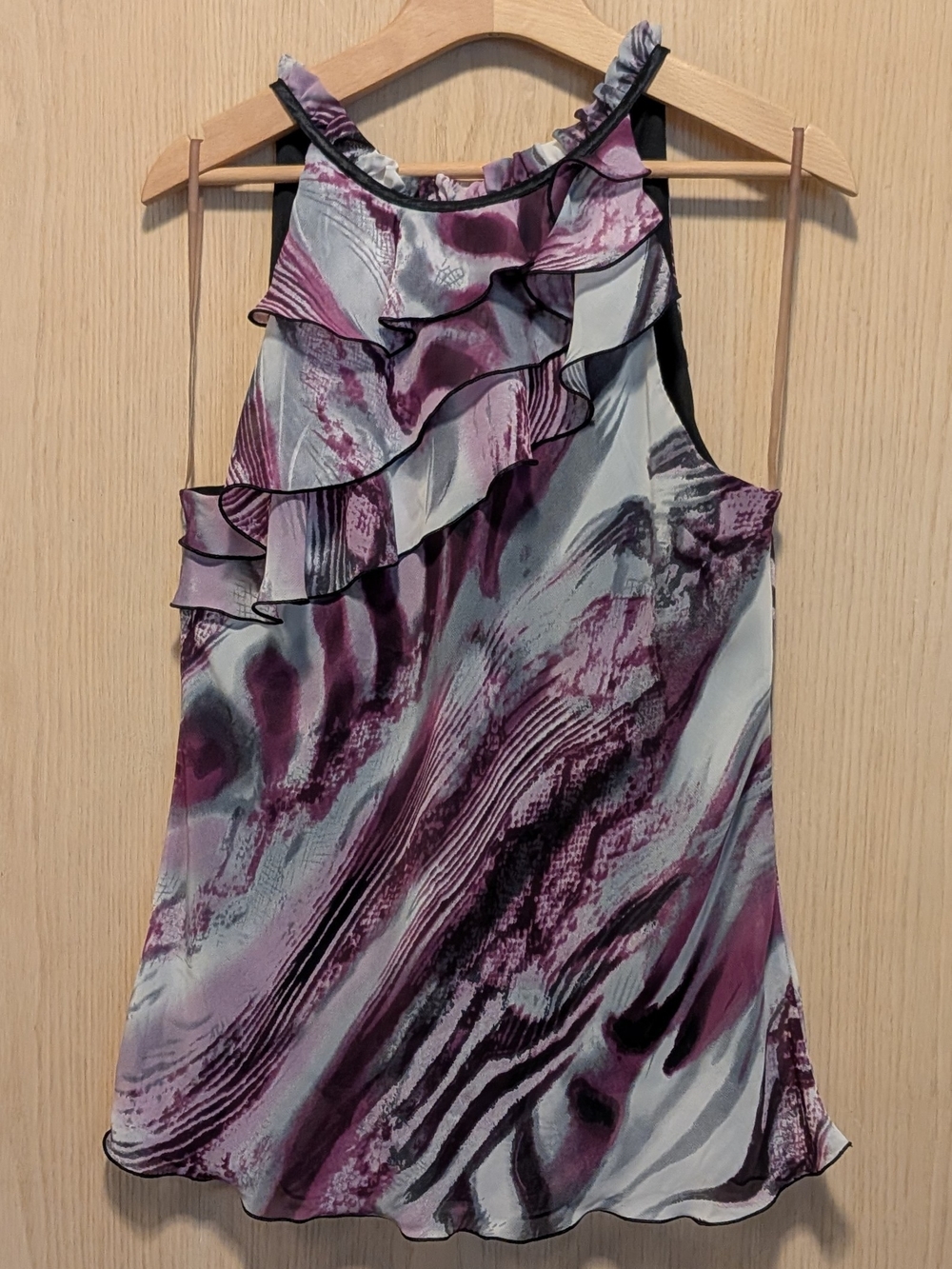 BCX Women's L Ruffle Halter Neck Top, Purple And Grey